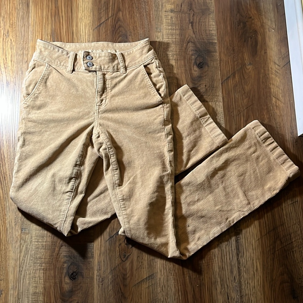 Tan corduroy high rise boot kick